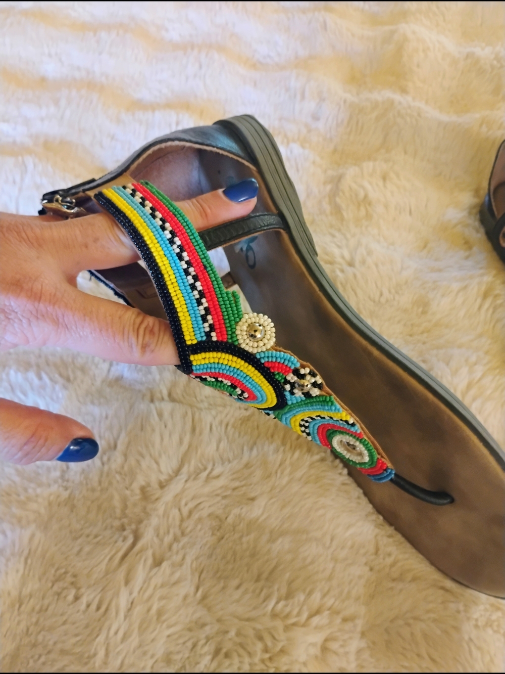 Handcrafted Beaded Multicolor Women's Thong Sandals OTBT - Picture 3 of 9